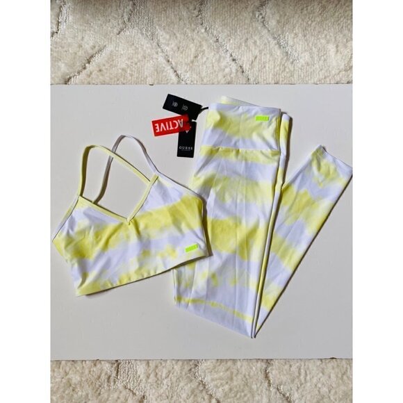 Guess Matching Workout Set Windbreaker Leggings Sports Bra Citrus yellow sz M/L - Picture 5 of 10